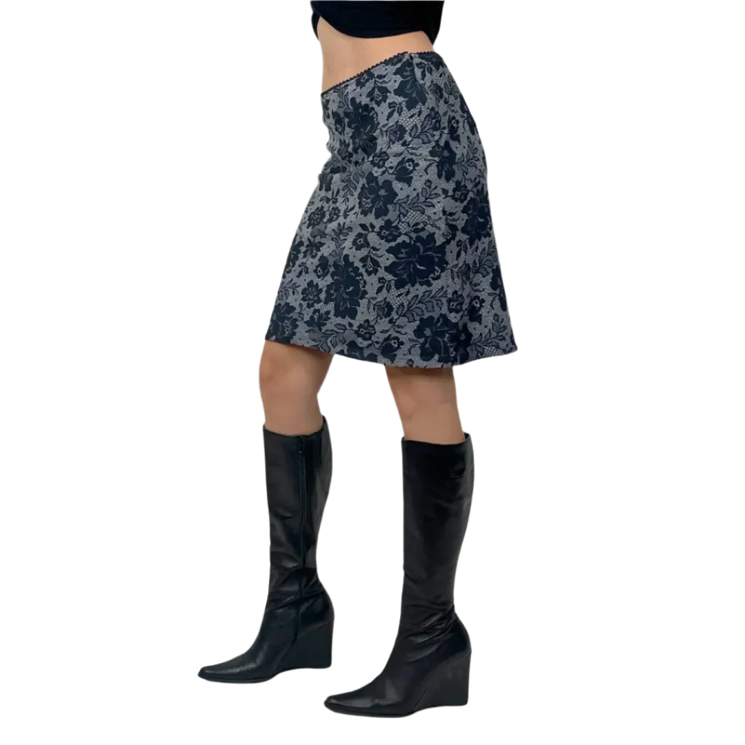 90s Lace Print Midi Skirt (S)