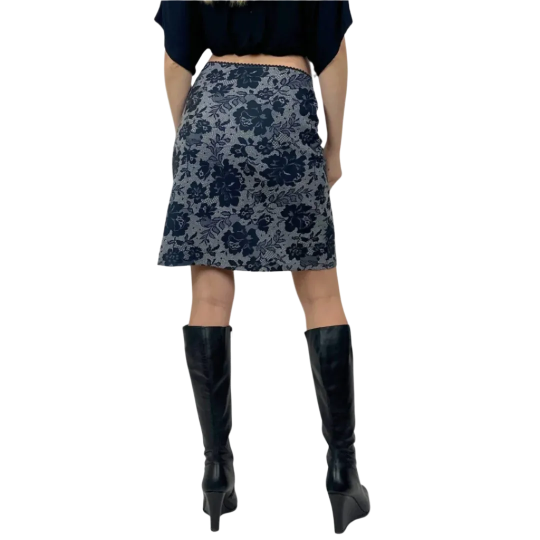 90s Lace Print Midi Skirt (S)