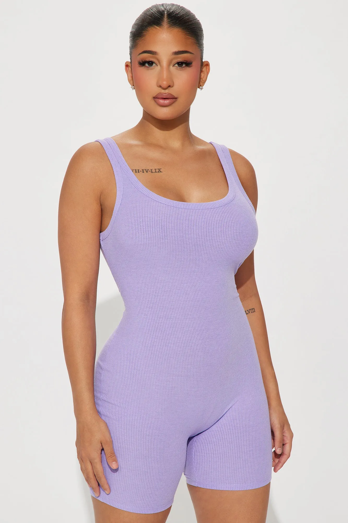 Aideen Ribbed Romper - Lavender