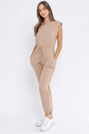 Amaya Tee Jumpsuit- Taupe