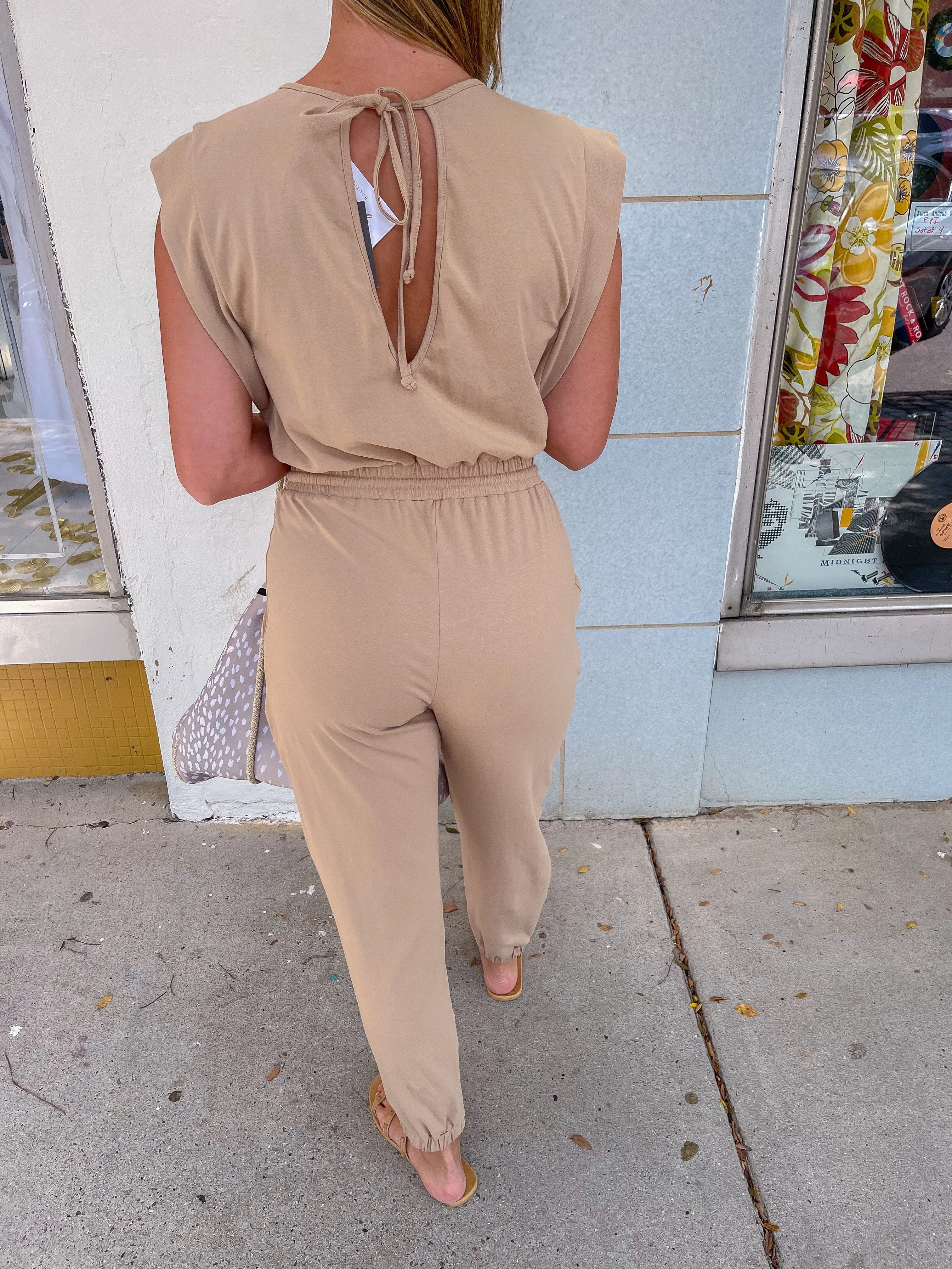 Amaya Tee Jumpsuit- Taupe