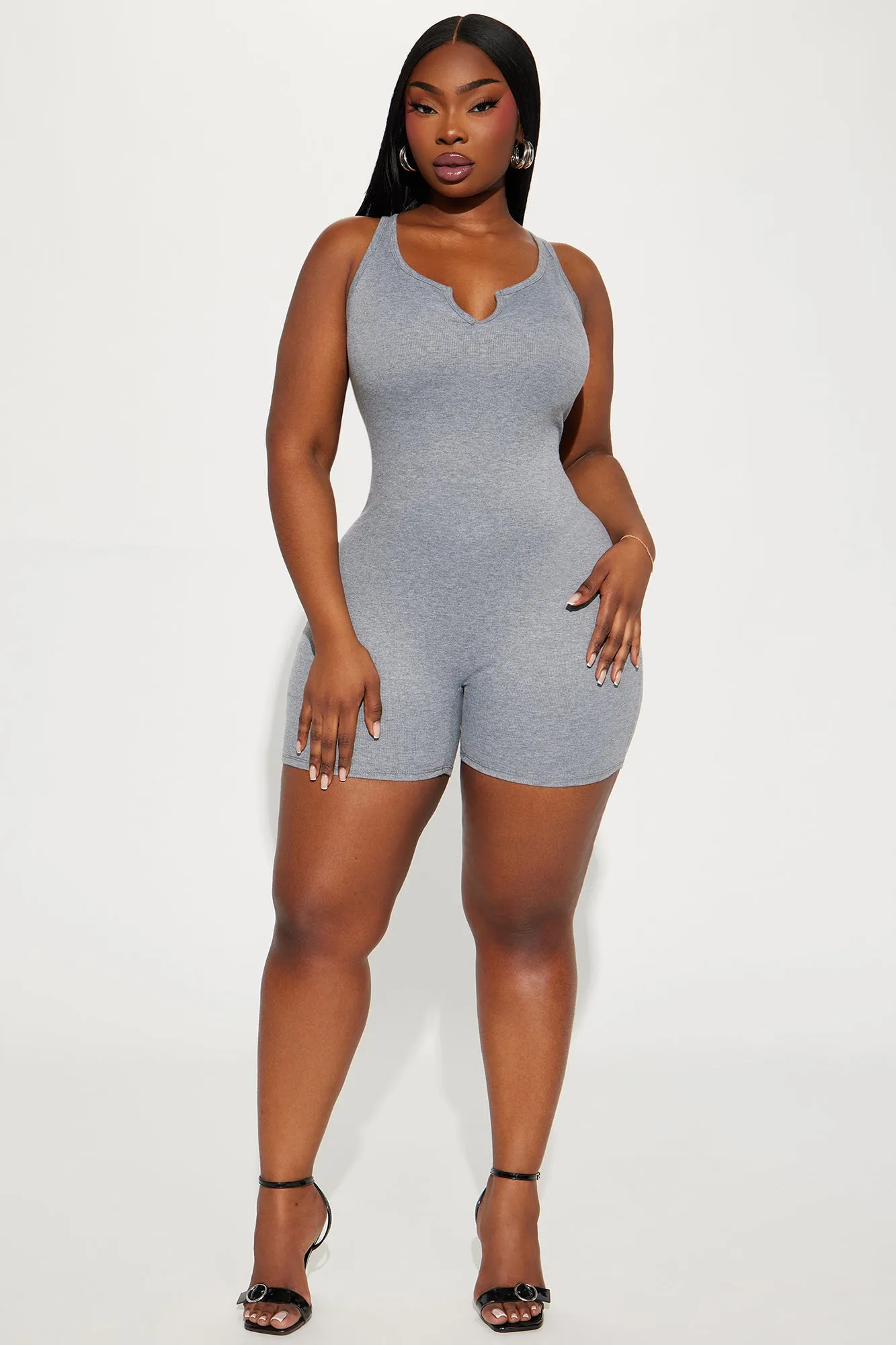 Arianna Ribbed Romper - Heather Grey