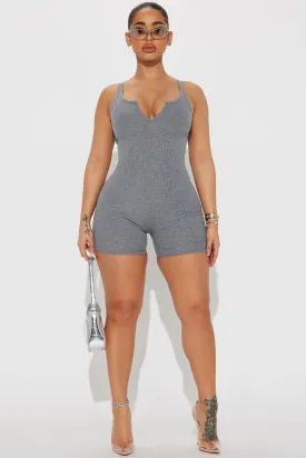 Arianna Ribbed Romper - Heather Grey
