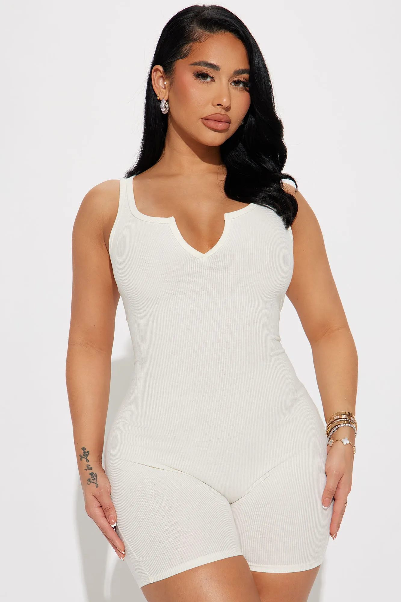 Arianna Ribbed Romper - Off White