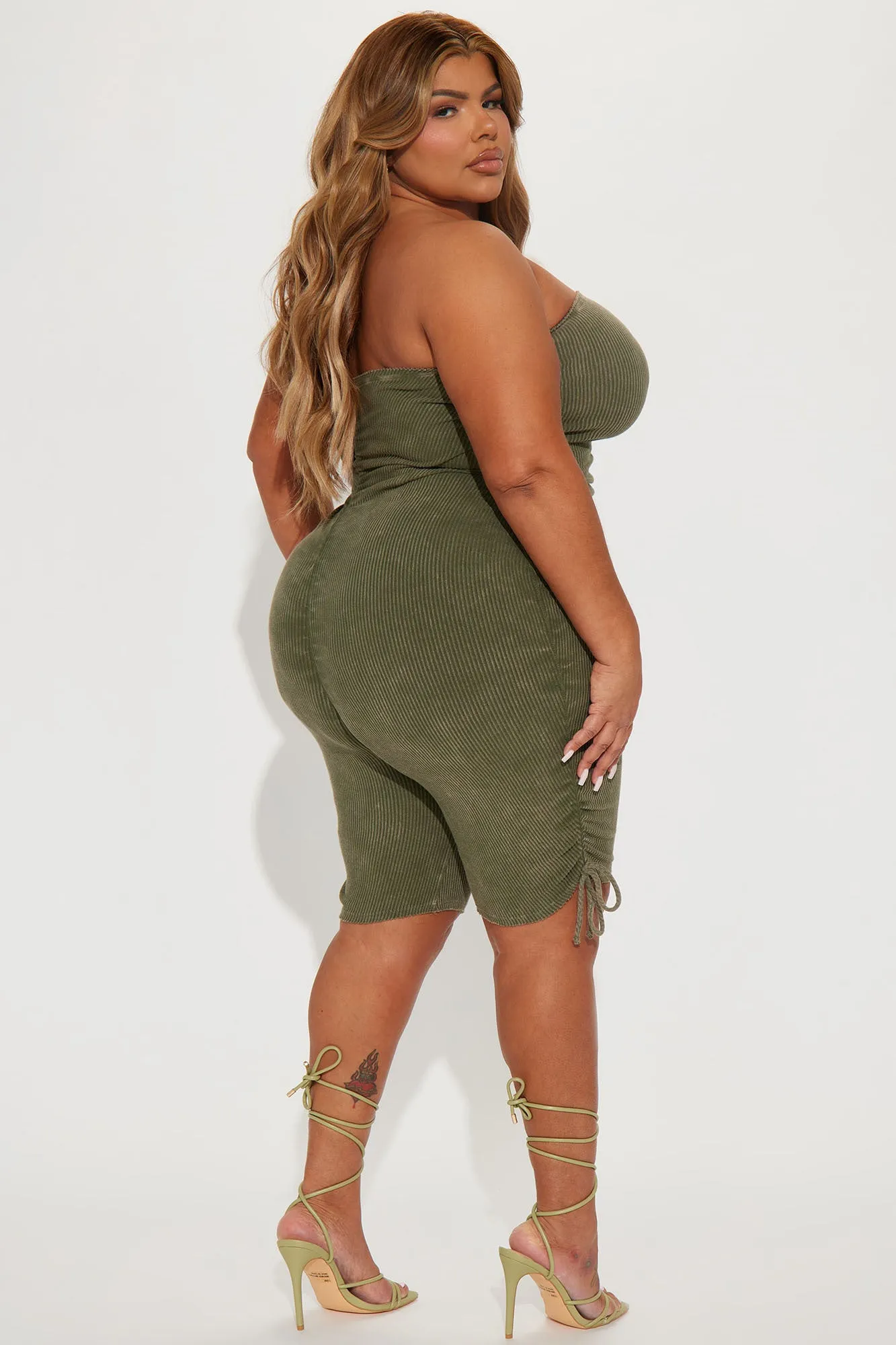 Audrey Mineral Wash Rib Romper - Olive