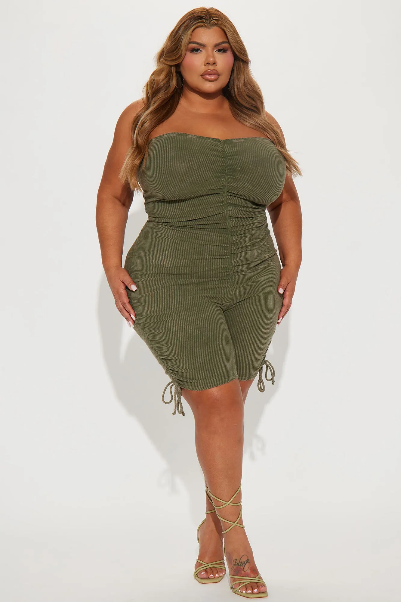Audrey Mineral Wash Rib Romper - Olive