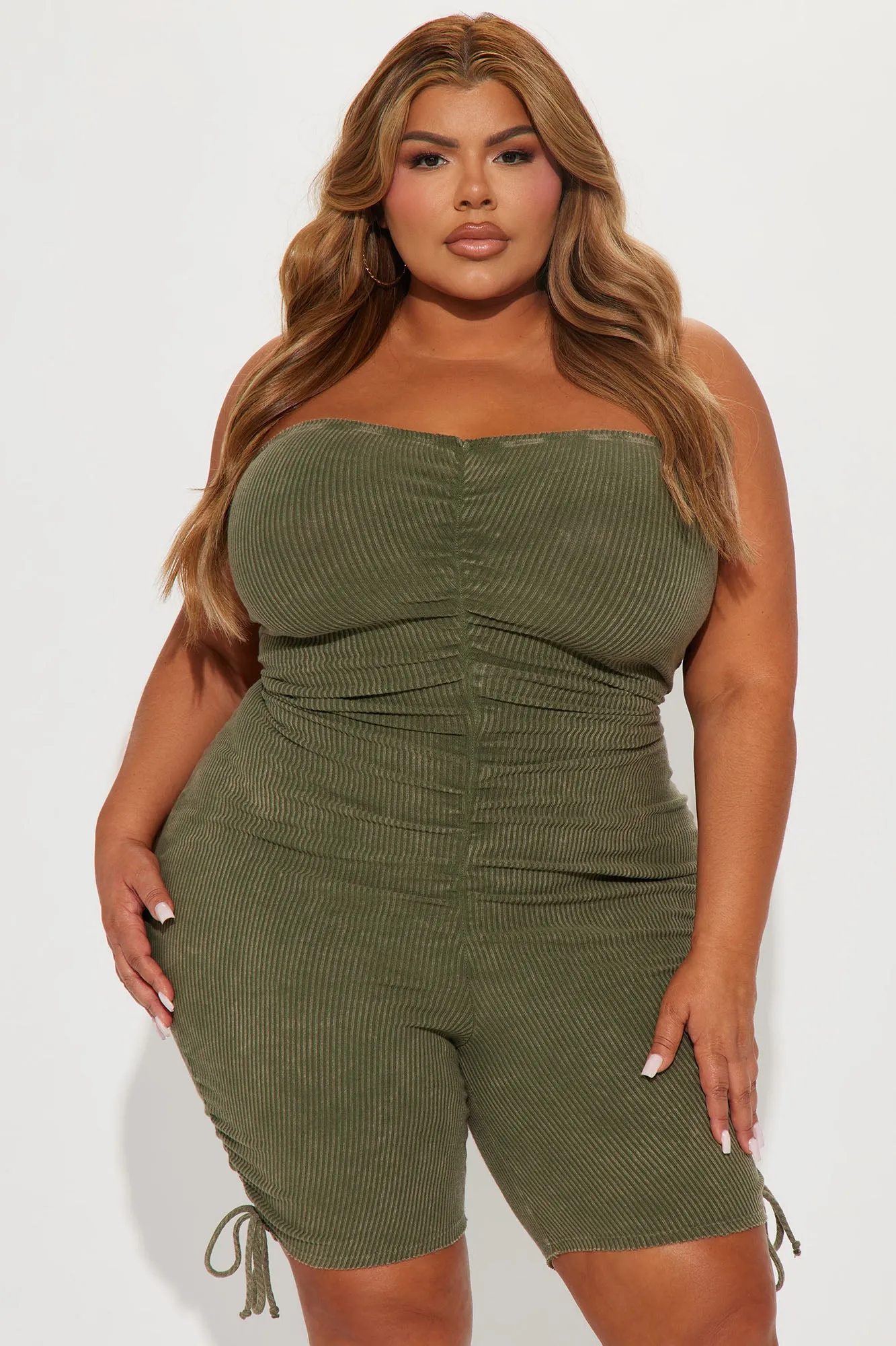 Audrey Mineral Wash Rib Romper - Olive