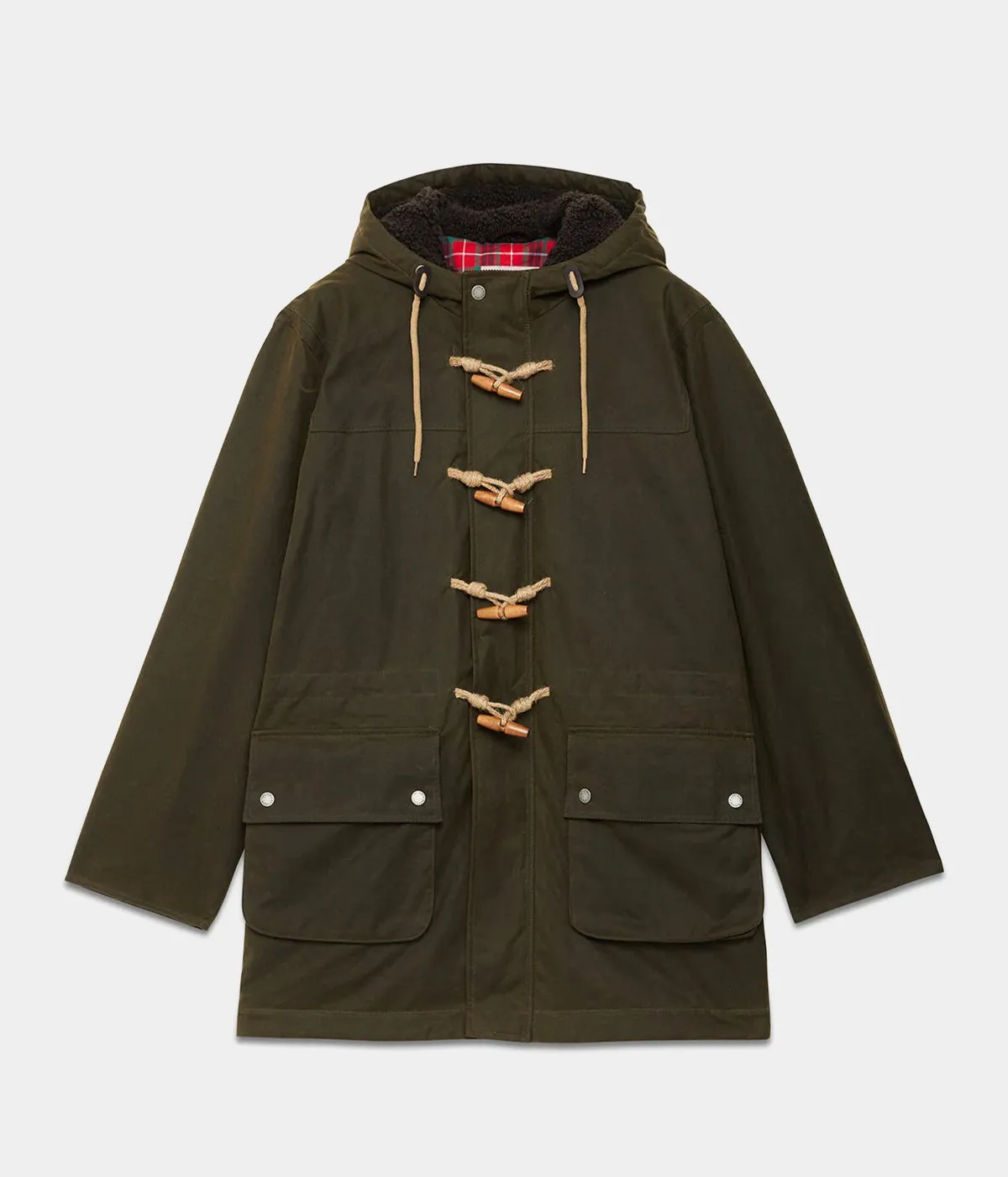 BARACUTA WAXED DUFFLE COAT BRCPS1067 DEEP MOSS MILLERAIN FABRIC