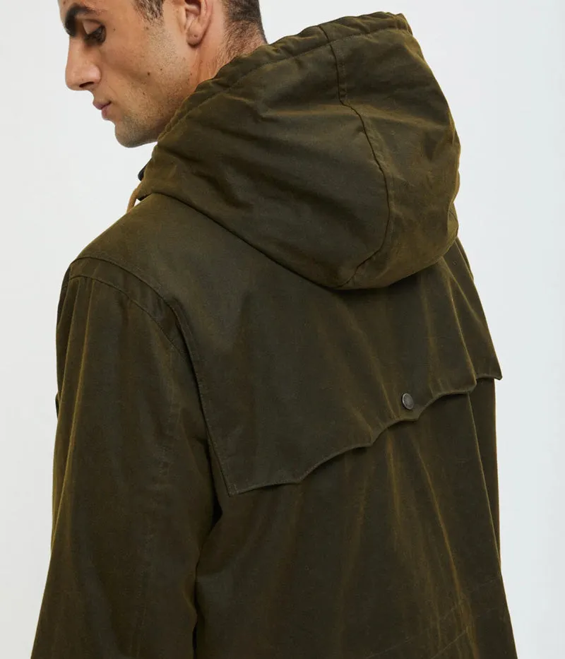 BARACUTA WAXED DUFFLE COAT BRCPS1067 DEEP MOSS MILLERAIN FABRIC