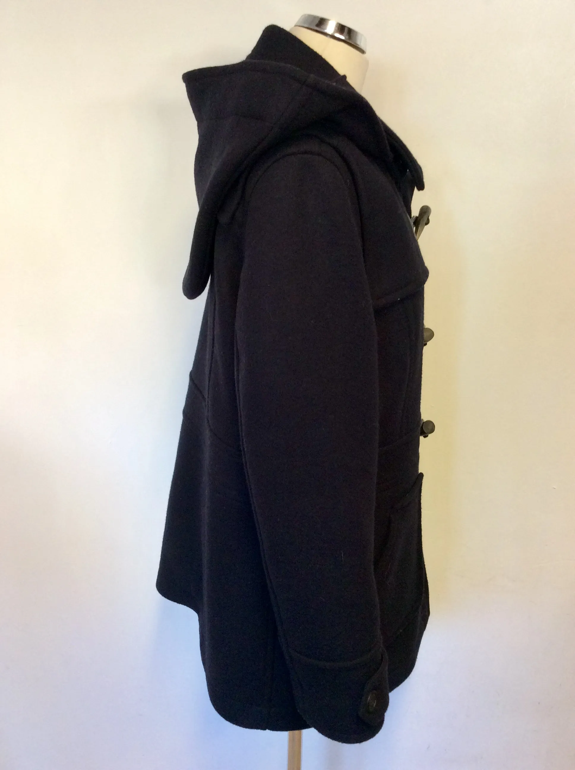 BARBOUR BUTTERMERE DARK BLUE WOOL BLEND HOODED DUFFLE COAT SIZE 18 FIT 16