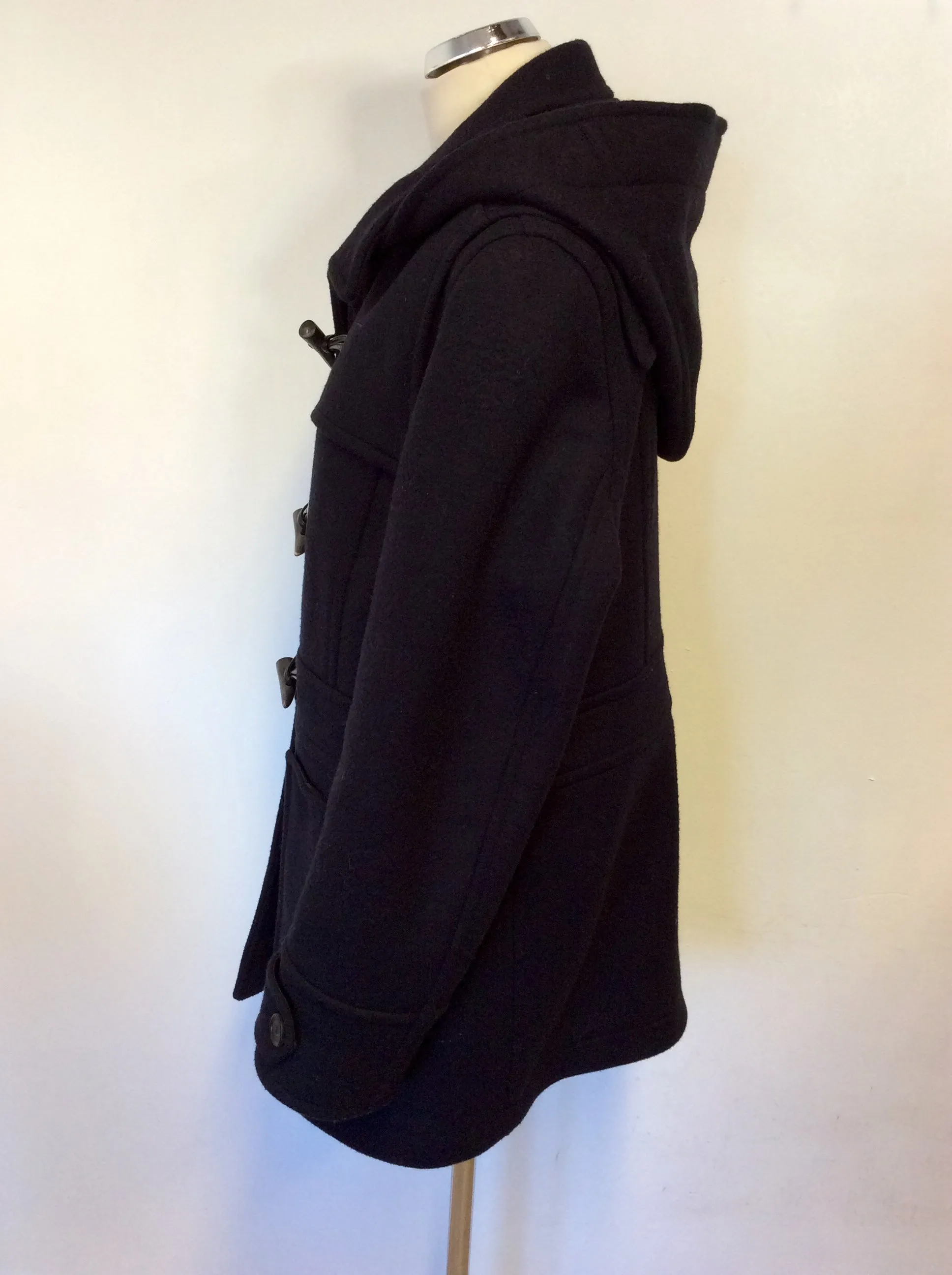 BARBOUR BUTTERMERE DARK BLUE WOOL BLEND HOODED DUFFLE COAT SIZE 18 FIT 16