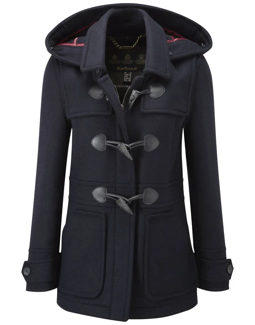 BARBOUR BUTTERMERE DARK BLUE WOOL BLEND HOODED DUFFLE COAT SIZE 18 FIT 16