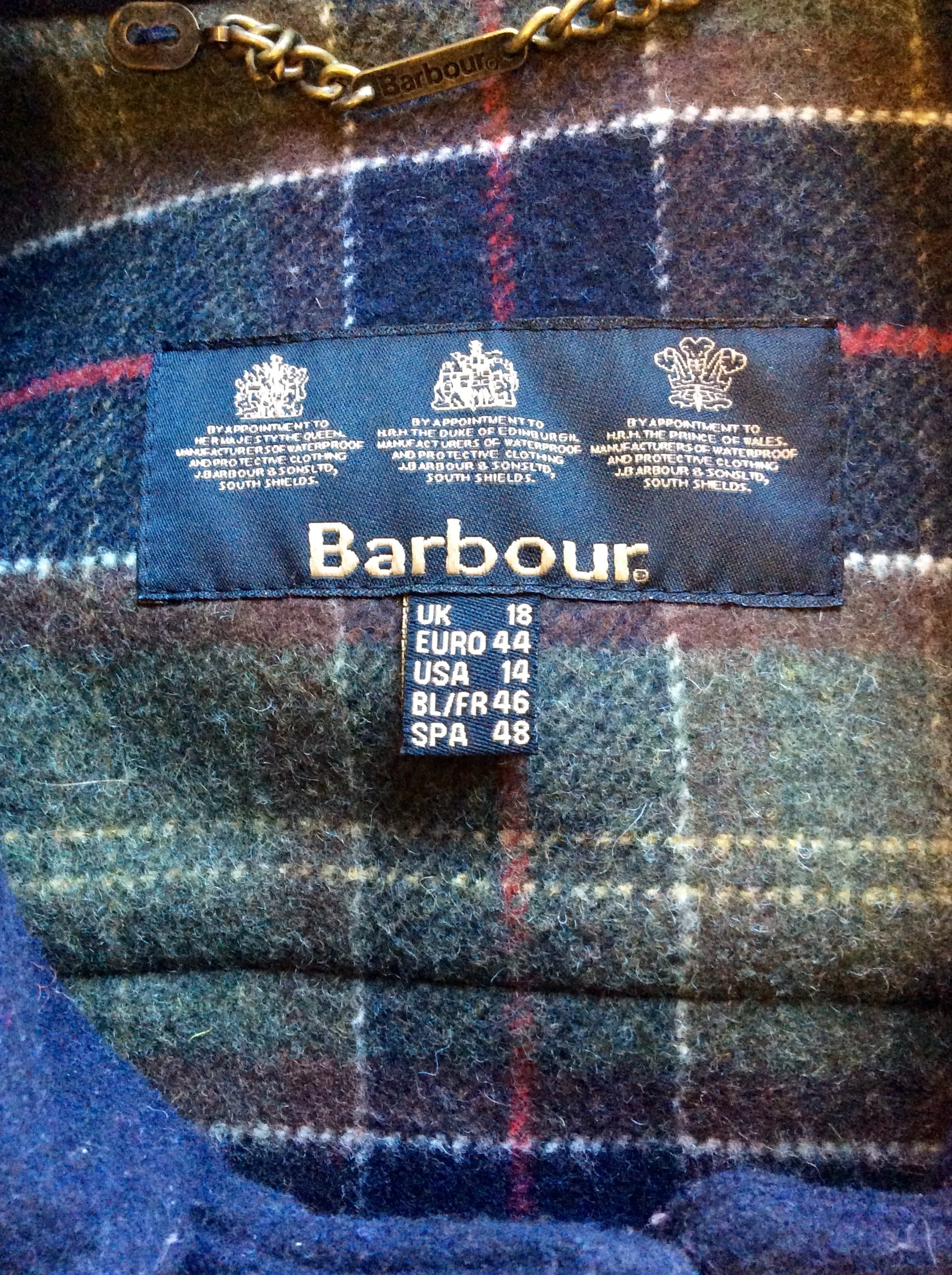 BARBOUR BUTTERMERE DARK BLUE WOOL BLEND HOODED DUFFLE COAT SIZE 18 FIT 16