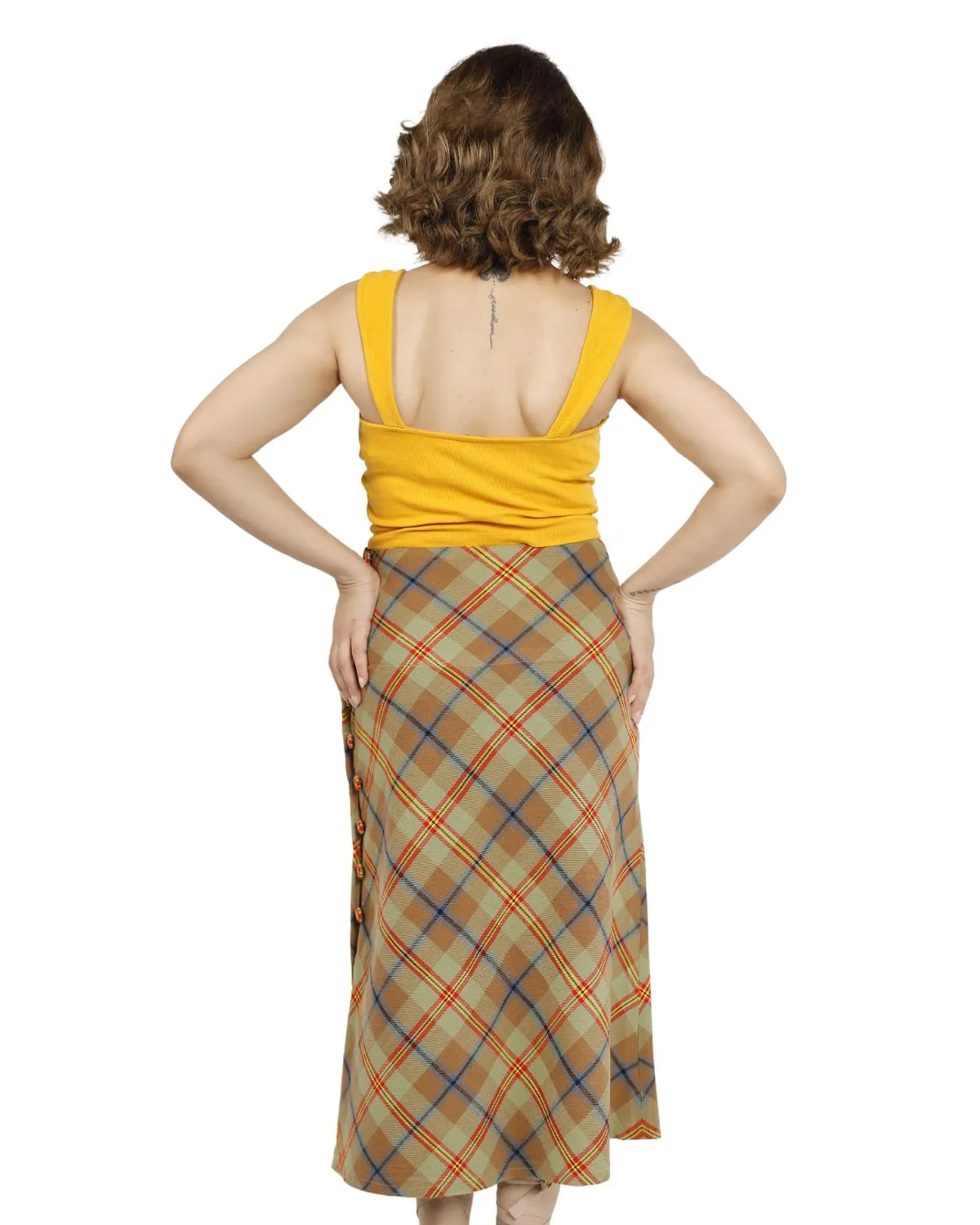 Beige Plaid Midi Skirt