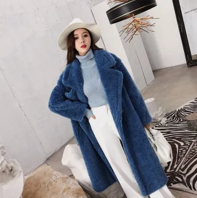 Bella Philosophy  Winter Faux Fur Warm Long Coat  Thick Teddy Bear Casual