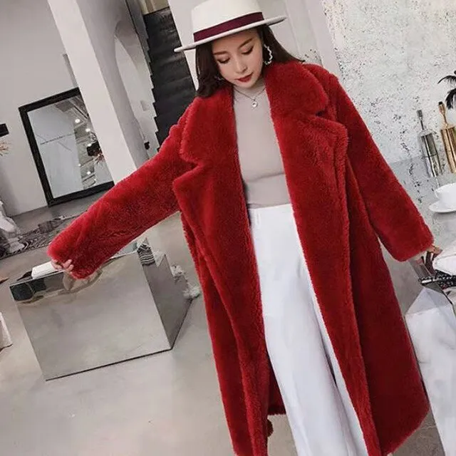 Bella Philosophy  Winter Faux Fur Warm Long Coat  Thick Teddy Bear Casual