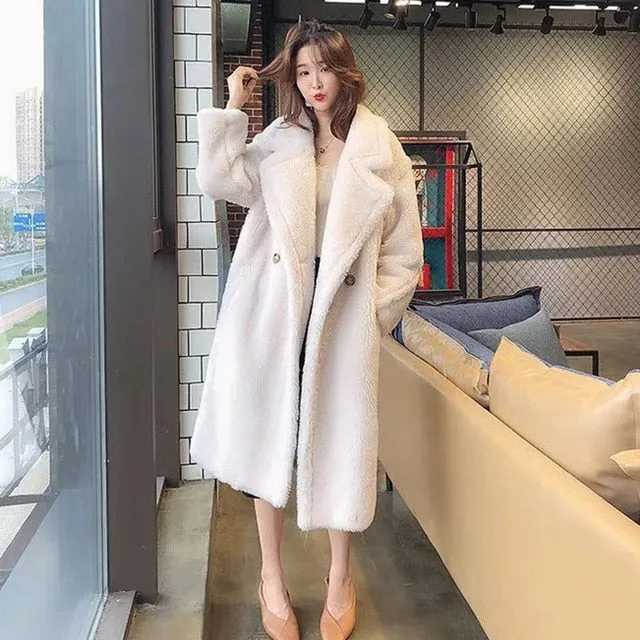 Bella Philosophy  Winter Faux Fur Warm Long Coat  Thick Teddy Bear Casual