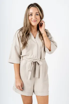 Belted romper taupe