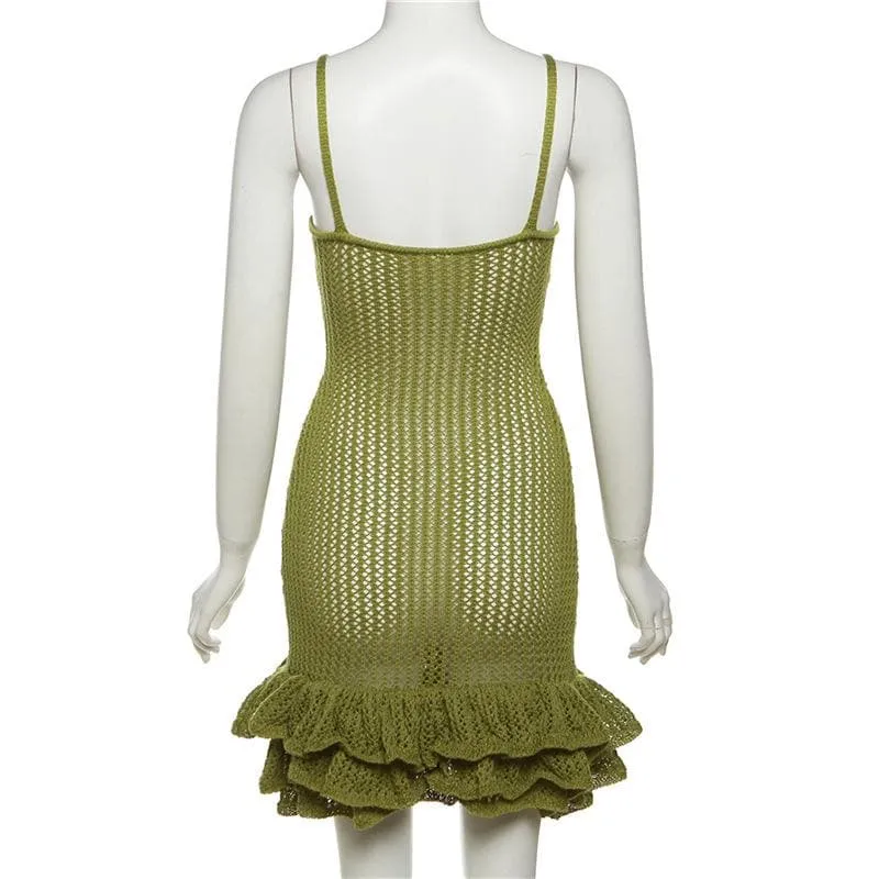 BerriesJam - Crochet V Neck Sleeveless Hollow Out Cut Out Mini Dress