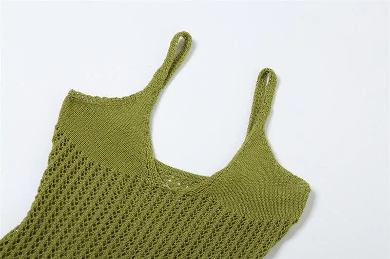 BerriesJam - Crochet V Neck Sleeveless Hollow Out Cut Out Mini Dress
