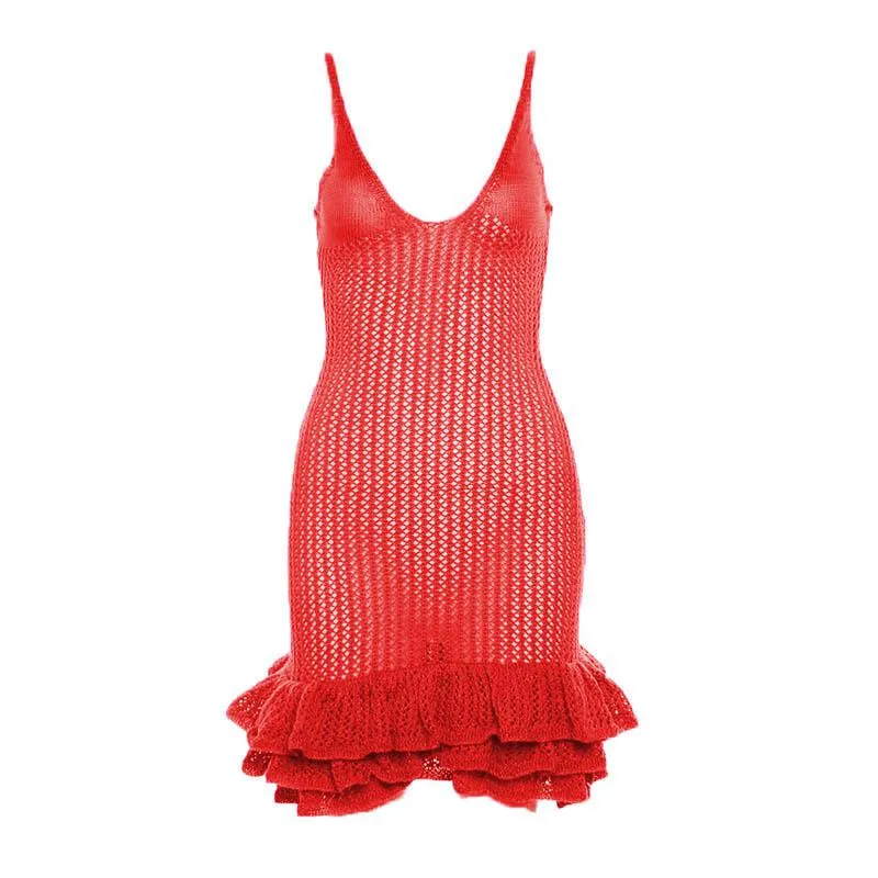 BerriesJam - Crochet V Neck Sleeveless Hollow Out Cut Out Mini Dress