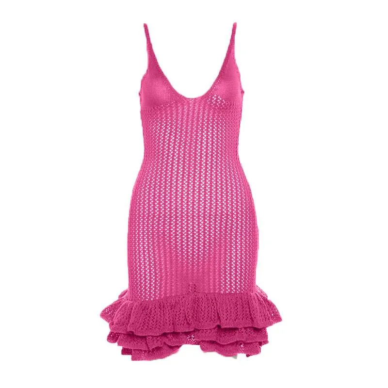 BerriesJam - Crochet V Neck Sleeveless Hollow Out Cut Out Mini Dress