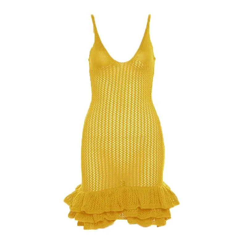 BerriesJam - Crochet V Neck Sleeveless Hollow Out Cut Out Mini Dress