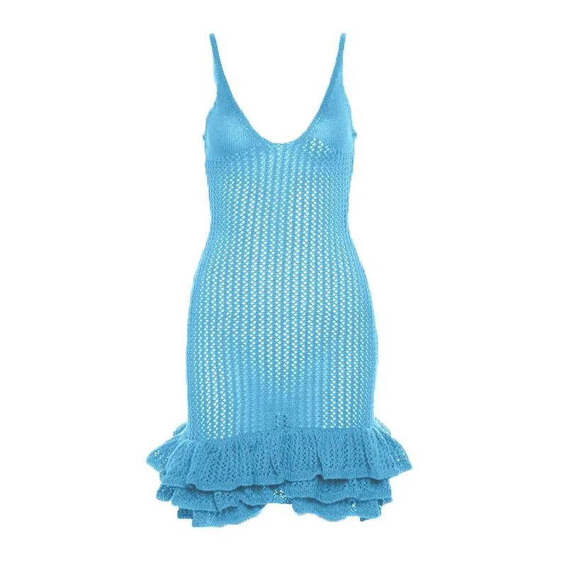 BerriesJam - Crochet V Neck Sleeveless Hollow Out Cut Out Mini Dress