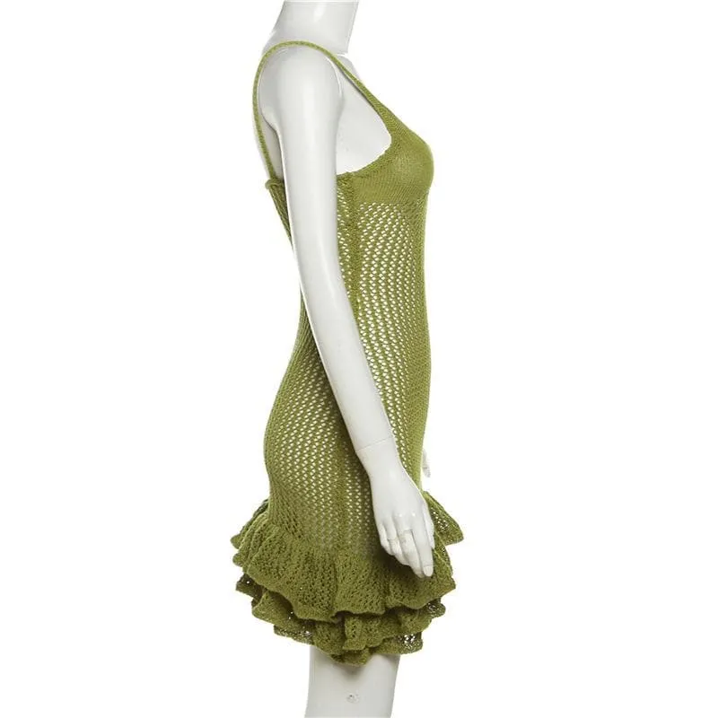 BerriesJam - Crochet V Neck Sleeveless Hollow Out Cut Out Mini Dress