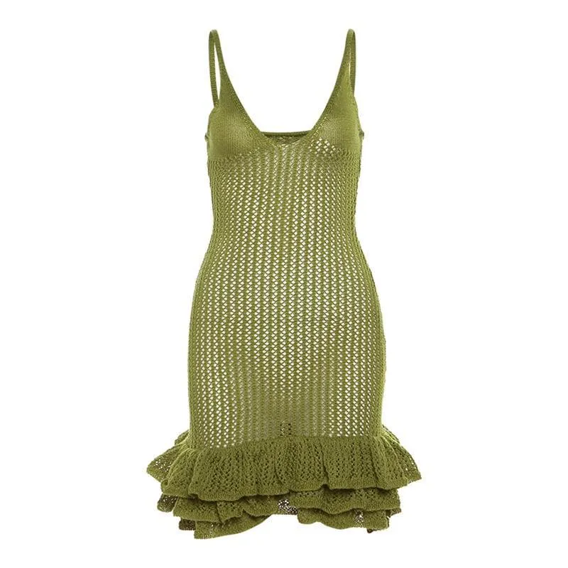 BerriesJam - Crochet V Neck Sleeveless Hollow Out Cut Out Mini Dress