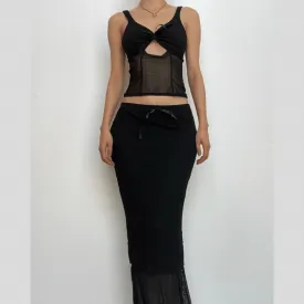BerriesJam - Lace V Neck Sleeveless Hollow Out Patchwork Maxi Skirt Set