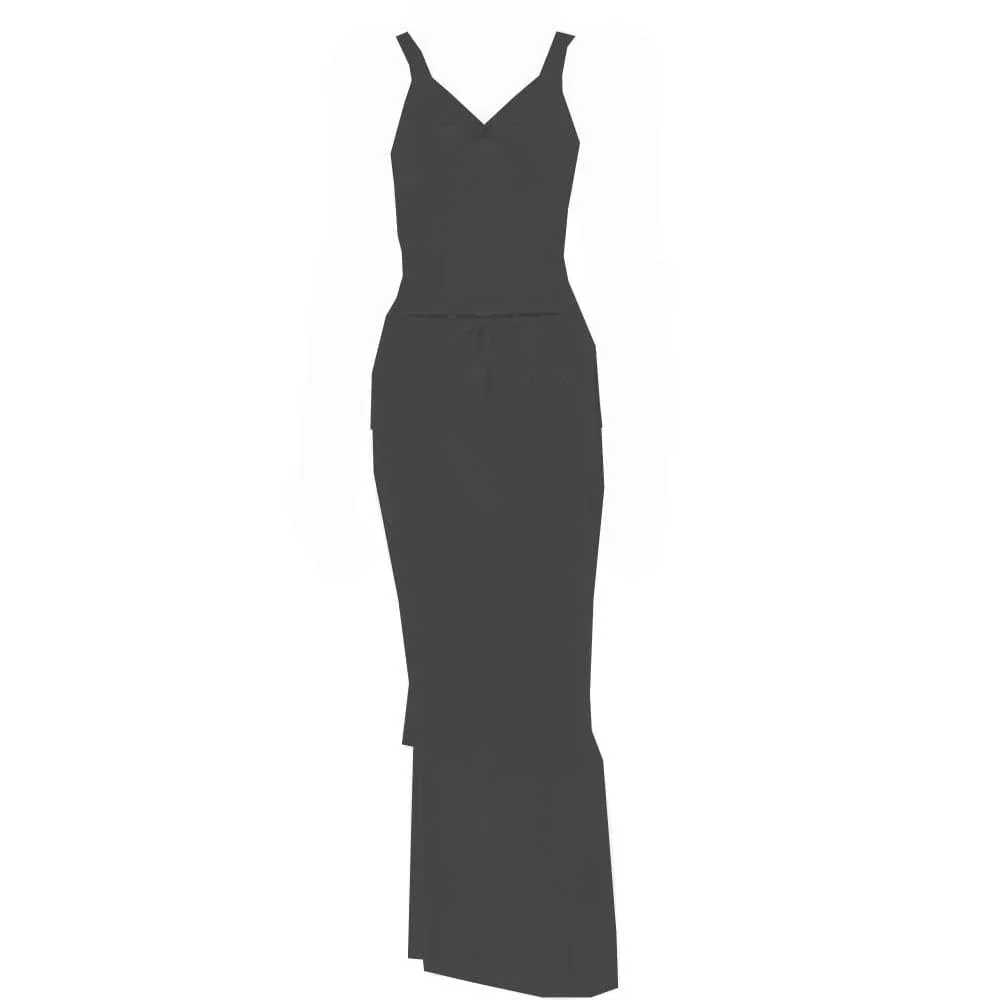 BerriesJam - Lace V Neck Sleeveless Hollow Out Patchwork Maxi Skirt Set
