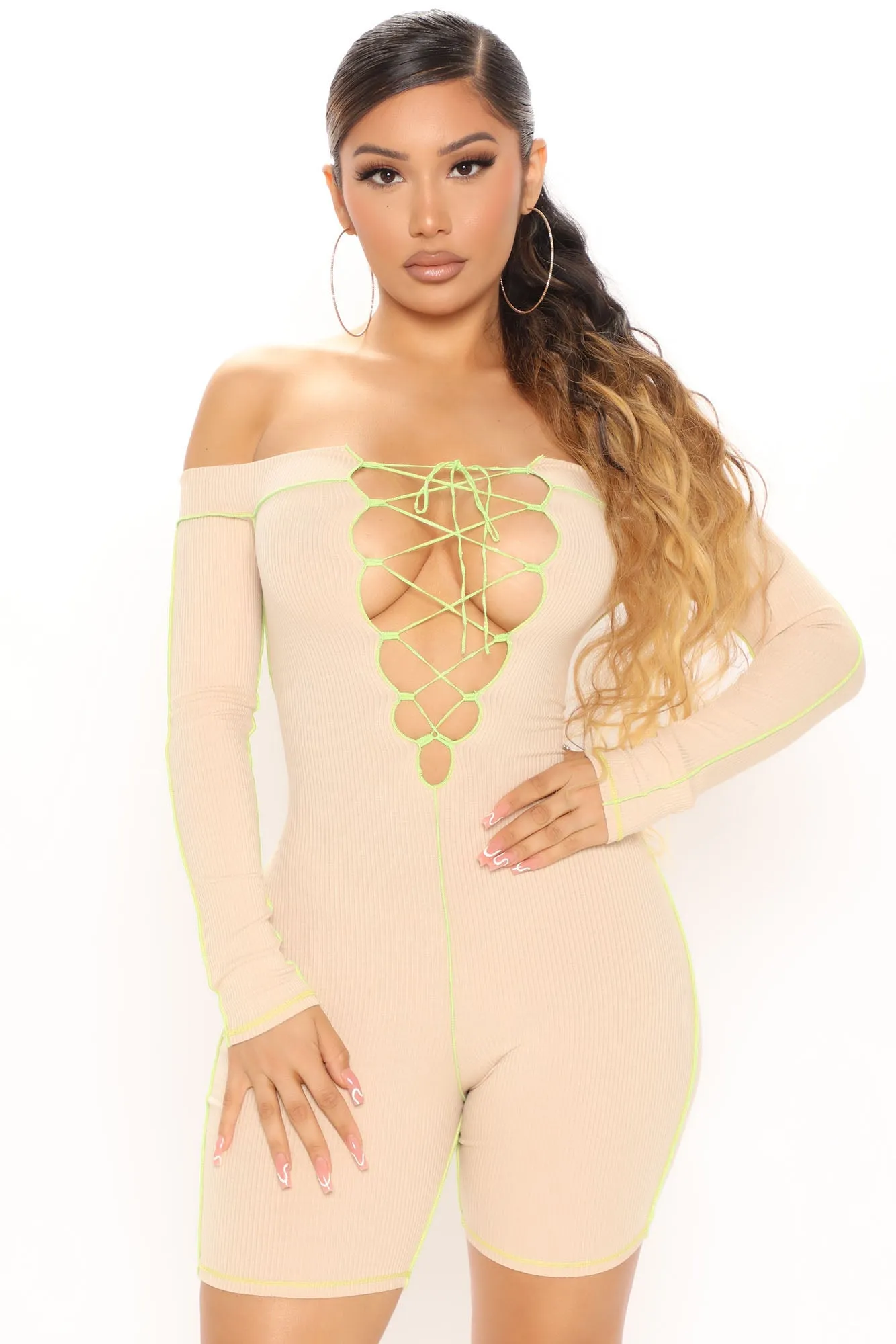 Best Behavior Biker Short Romper - Taupe