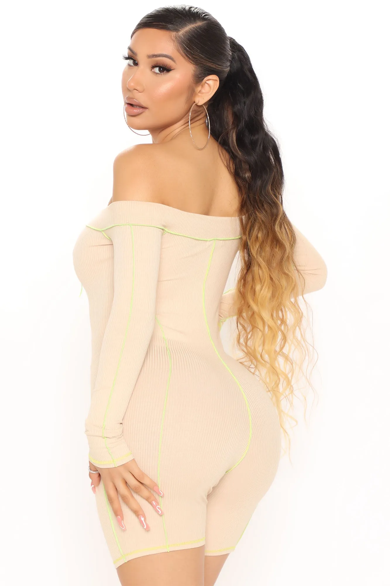 Best Behavior Biker Short Romper - Taupe
