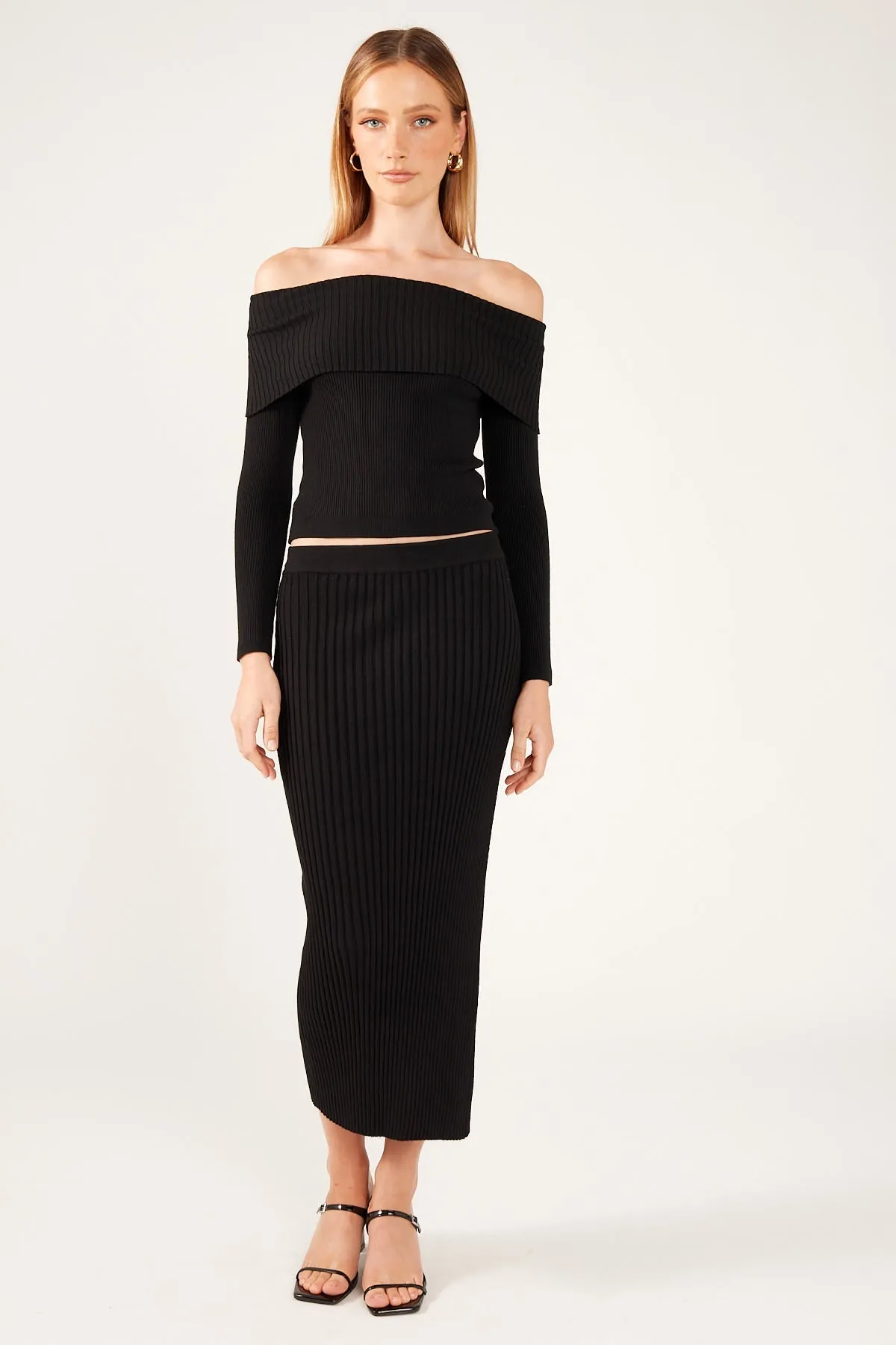 Black Lina Knit Midi Skirt