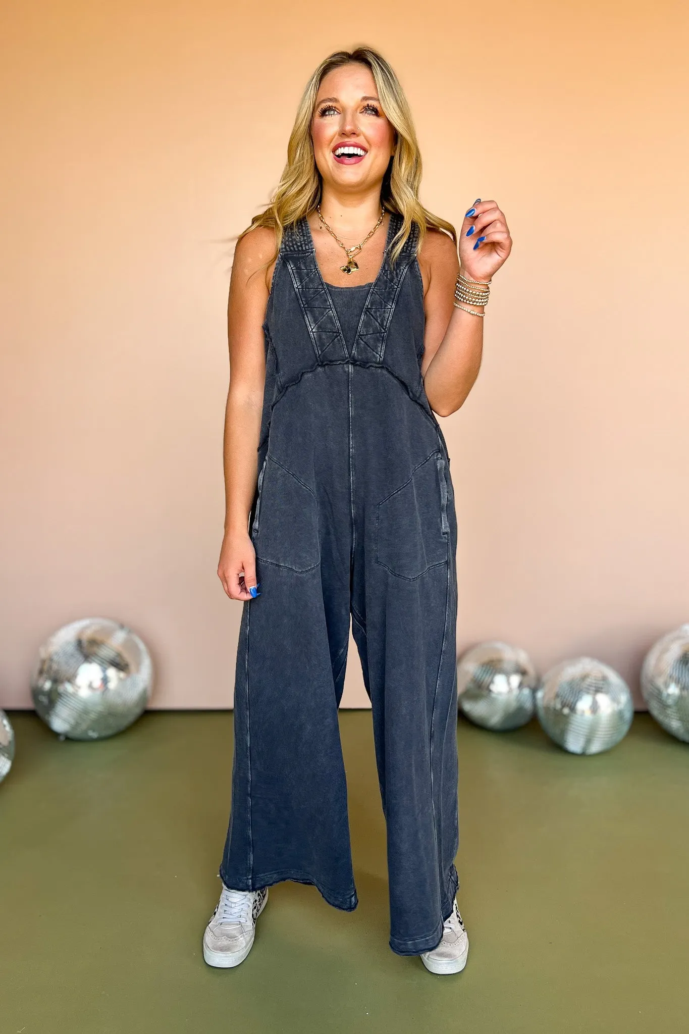 Black Mineral Washed Soft Terry Knit Jumpsuit *FINAL SALE*