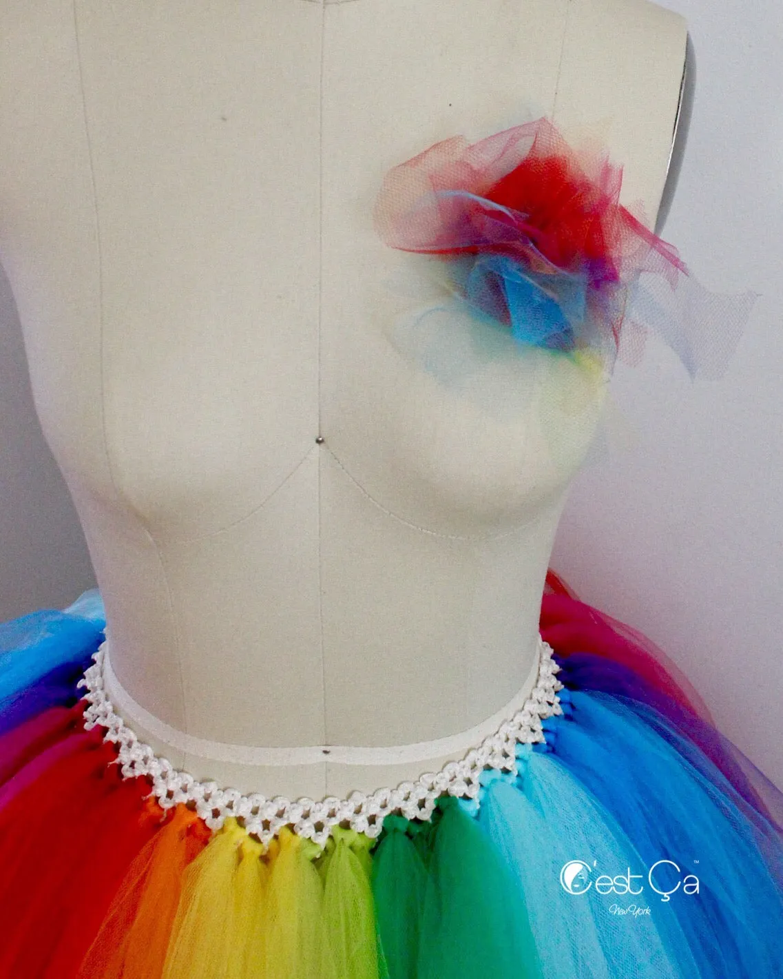Bright Rainbow Midi Tulle Skirt