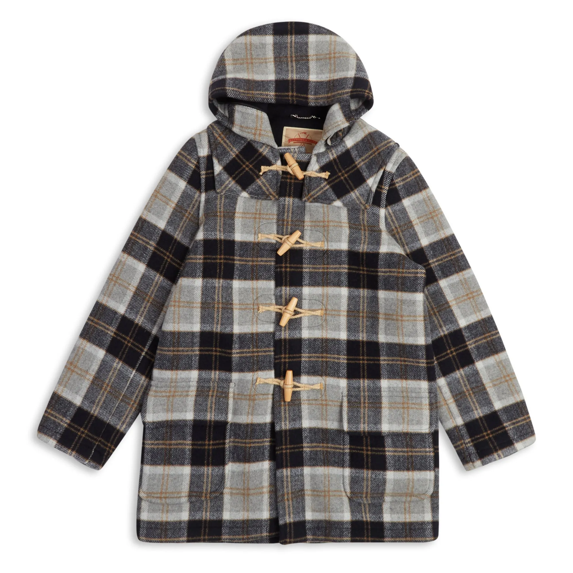 Burrows & Hare Water Repellent Wool Duffle Coat - Grey Tartan