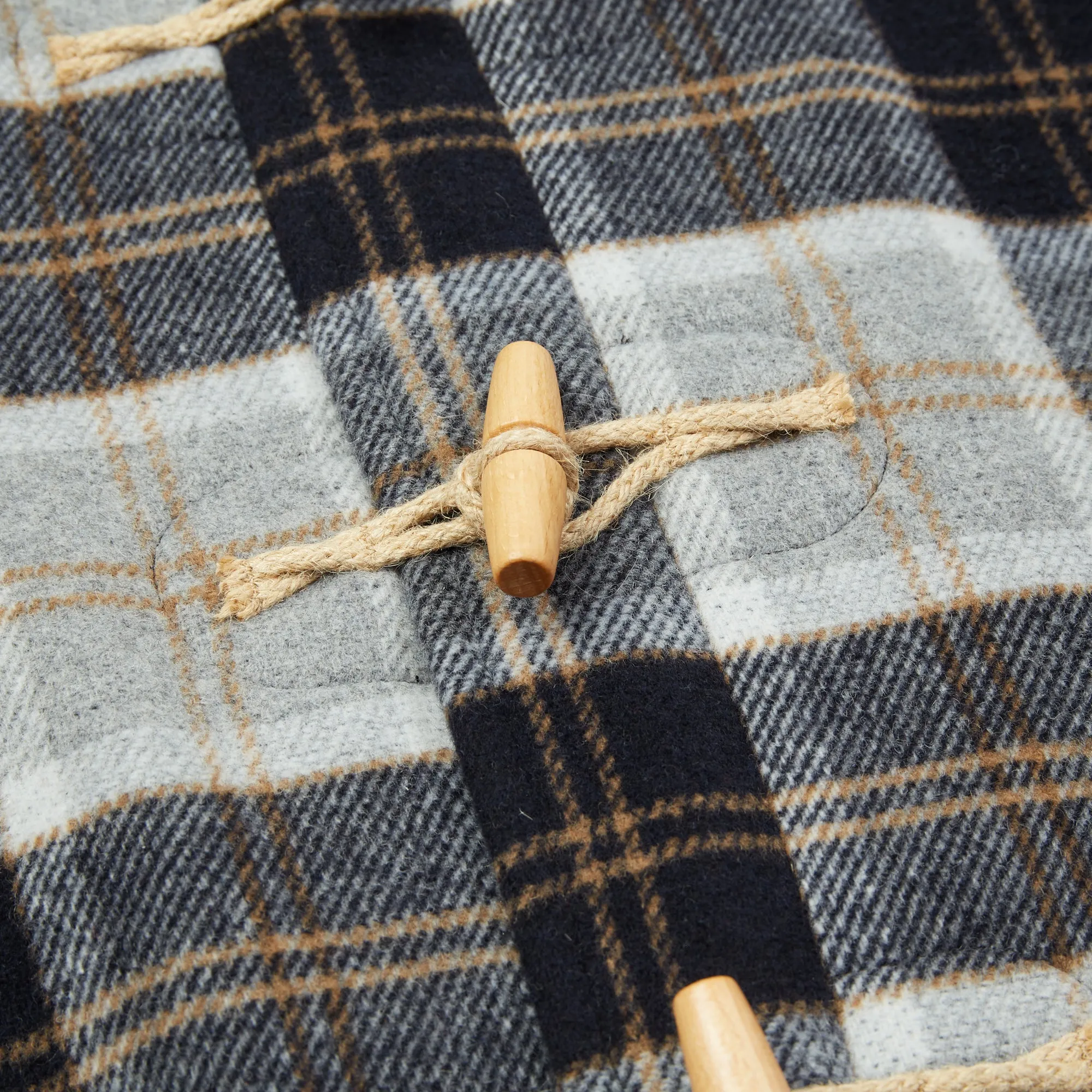 Burrows & Hare Water Repellent Wool Duffle Coat - Grey Tartan