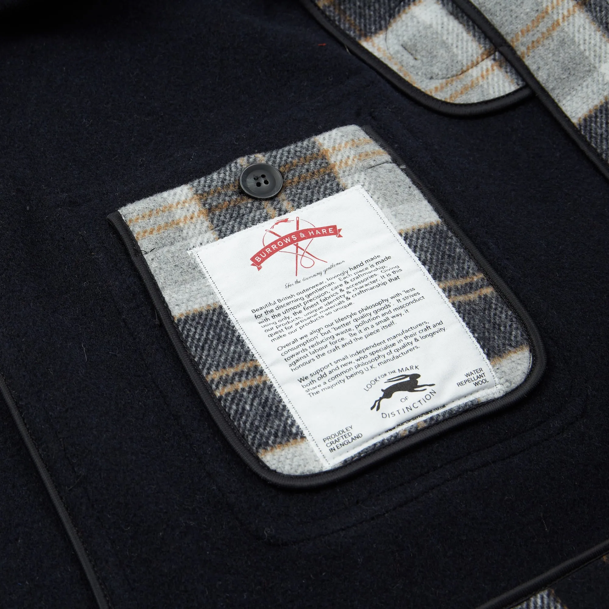 Burrows & Hare Water Repellent Wool Duffle Coat - Grey Tartan
