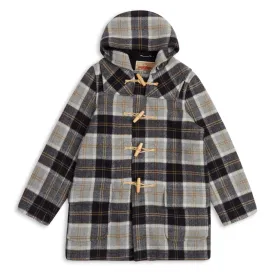 Burrows & Hare Water Repellent Wool Duffle Coat - Grey Tartan
