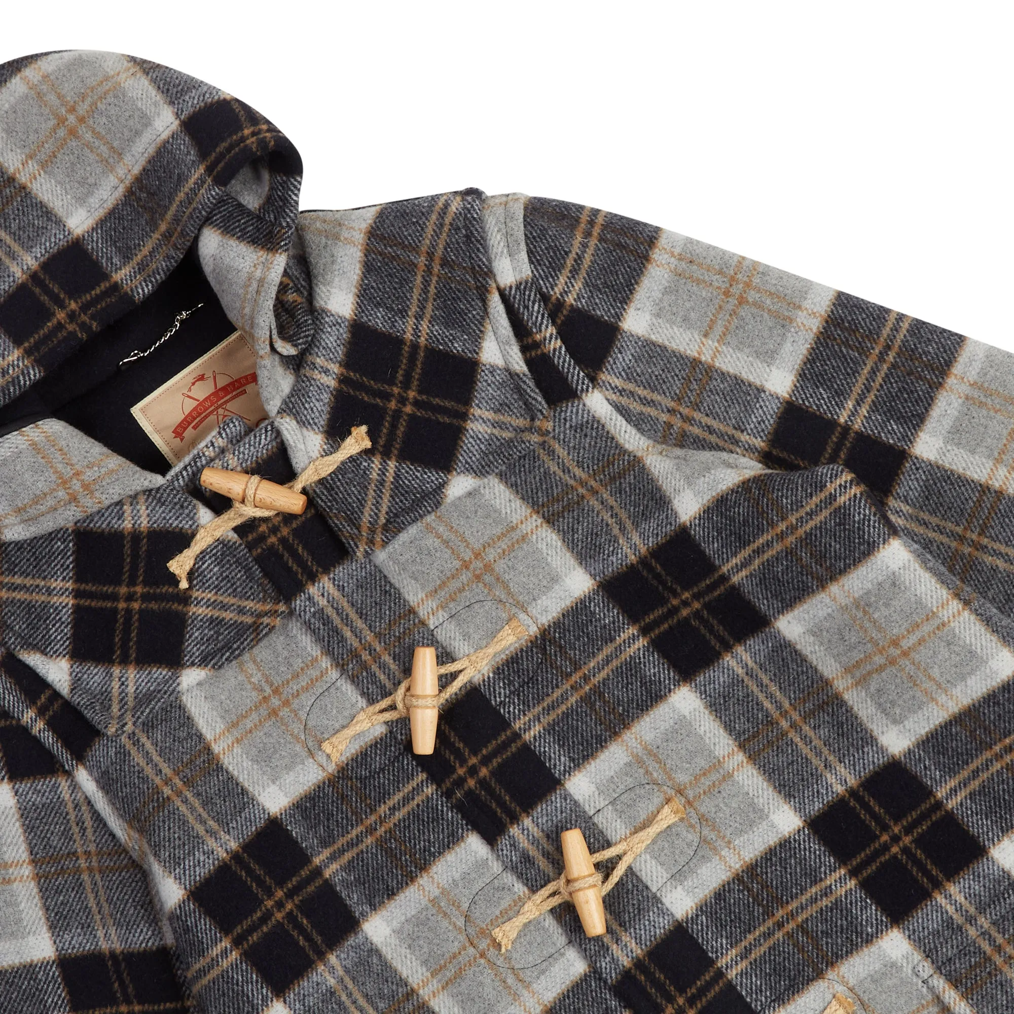 Burrows & Hare Water Repellent Wool Duffle Coat - Grey Tartan