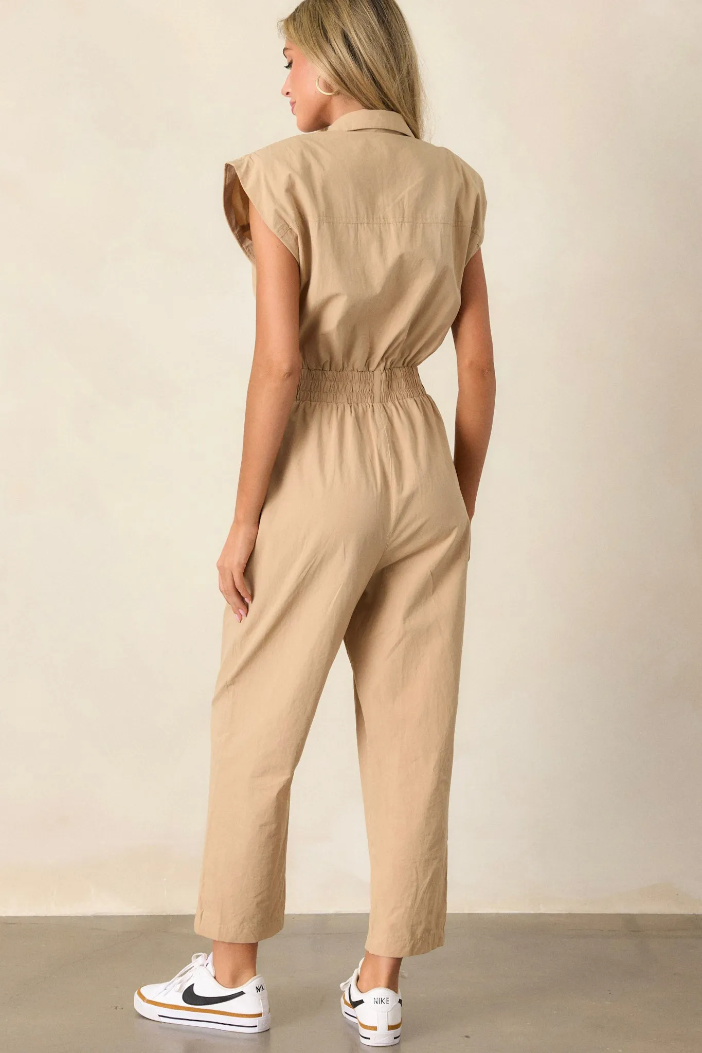 But A Dream Taupe Cotton Cargo Jumpsuit