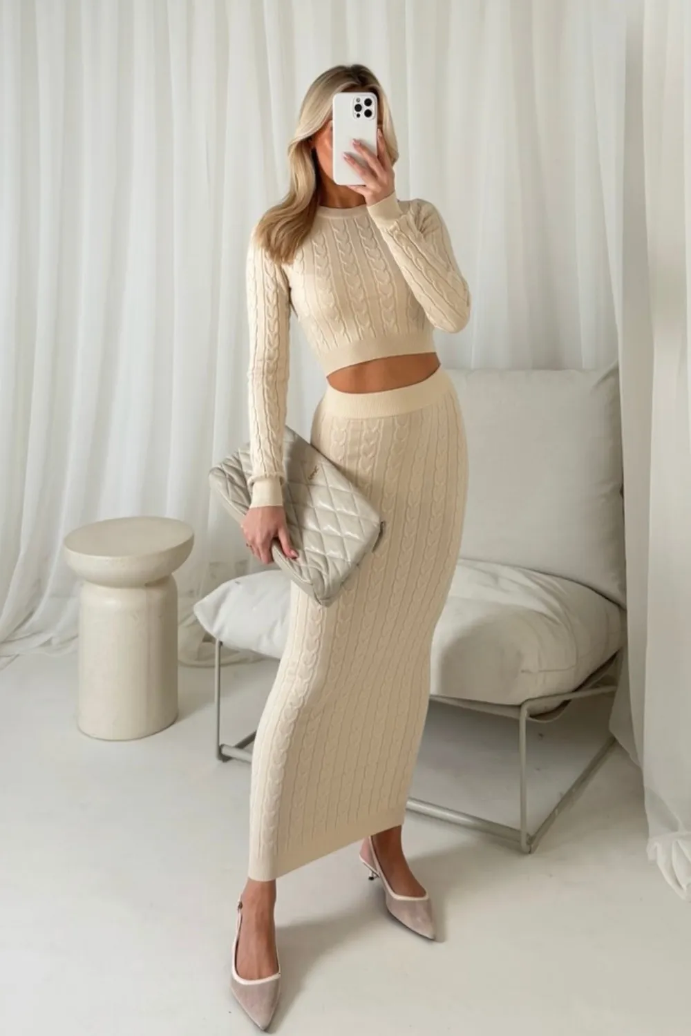 Chloe cream midi skirt co-ord