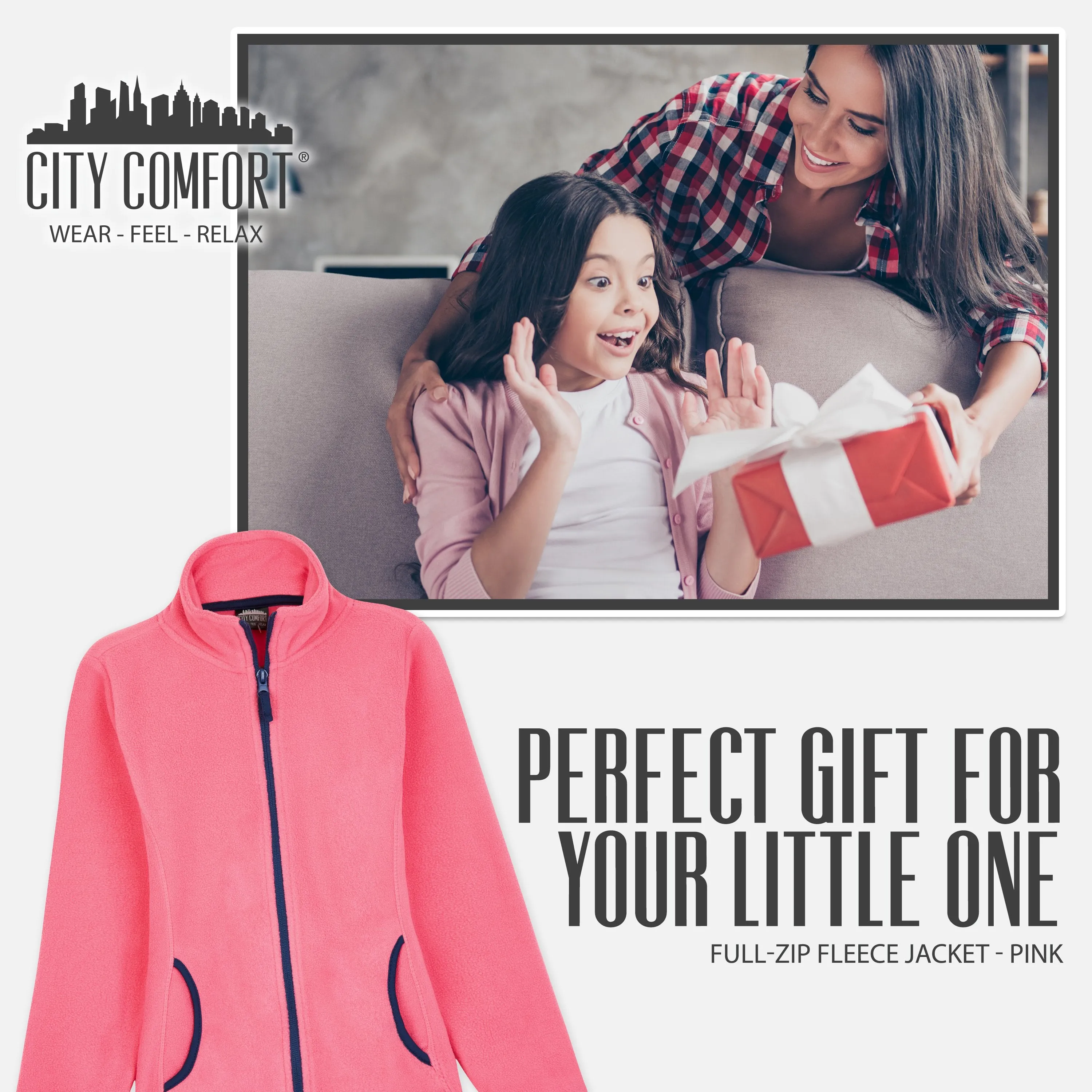 CityComfort Kids Fleece Jacket, Full-Zip Girls Polar Fleece Jacket Outdoors