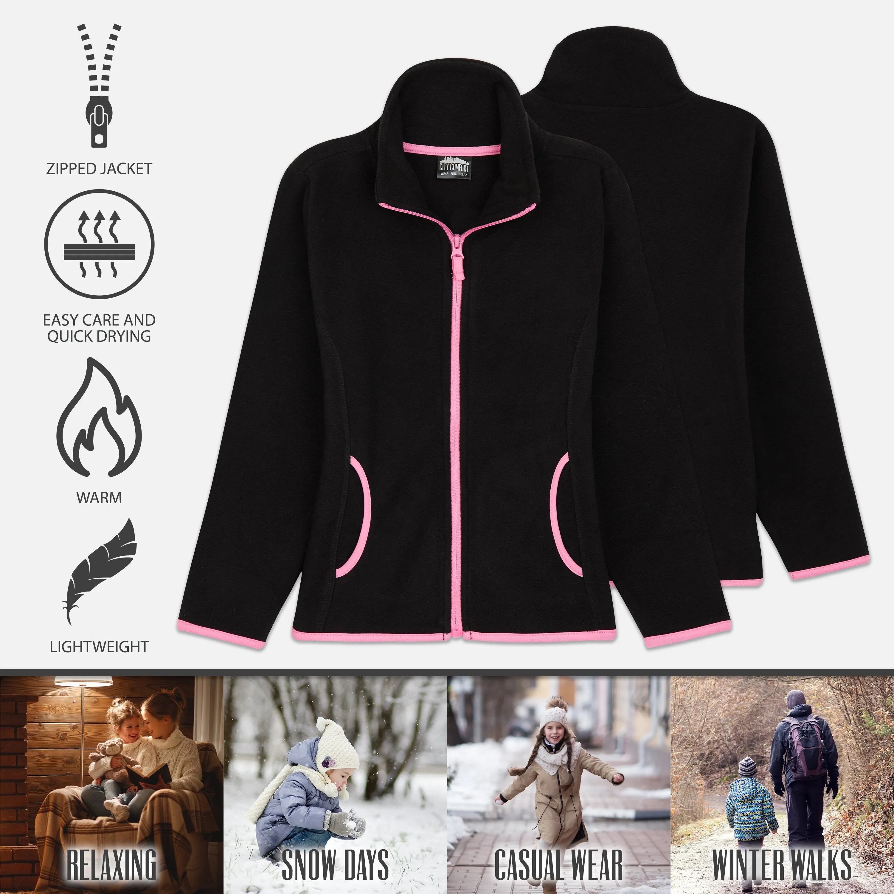 CityComfort Kids Fleece Jacket, Full-Zip Girls Polar Fleece Jacket Outdoors