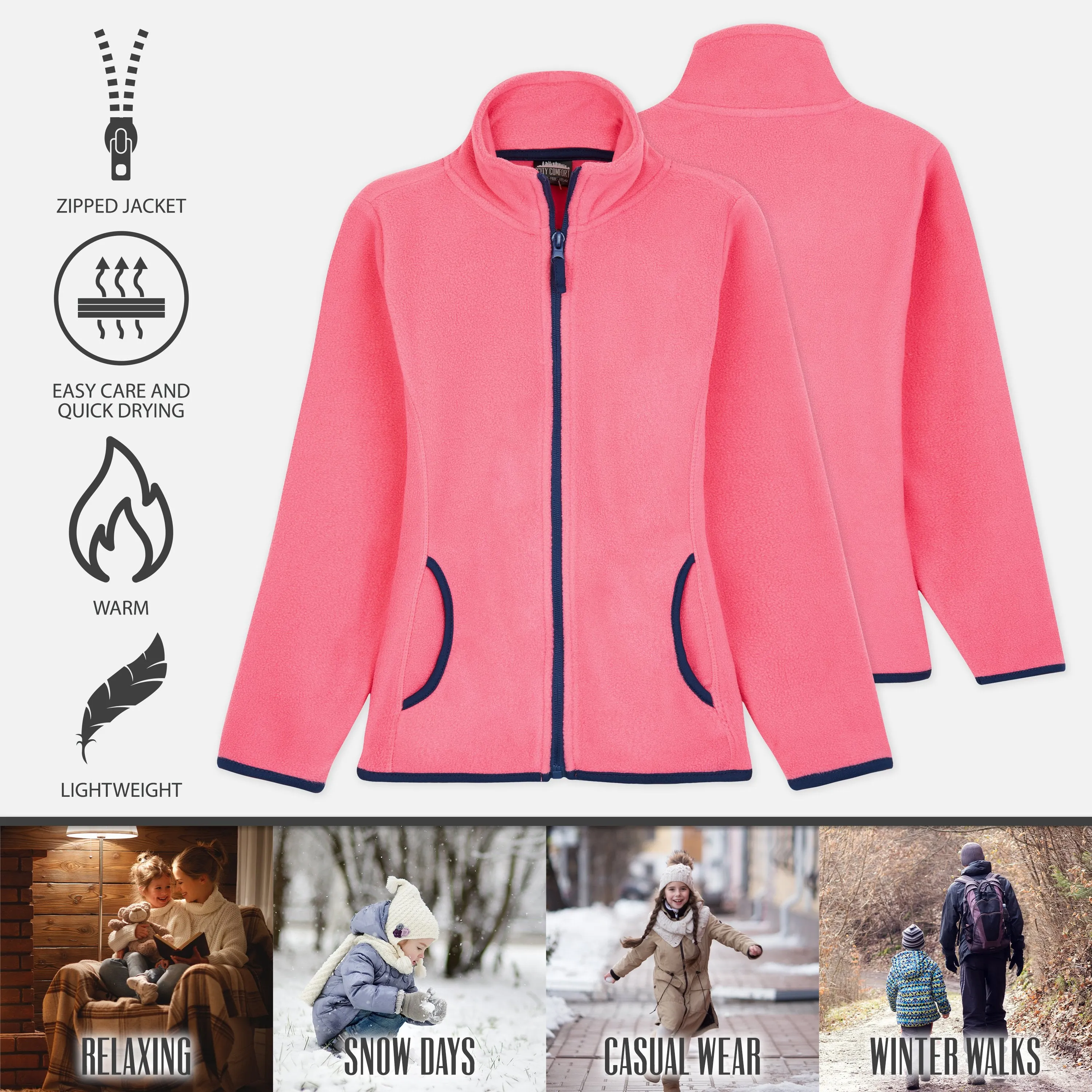 CityComfort Kids Fleece Jacket, Full-Zip Girls Polar Fleece Jacket Outdoors