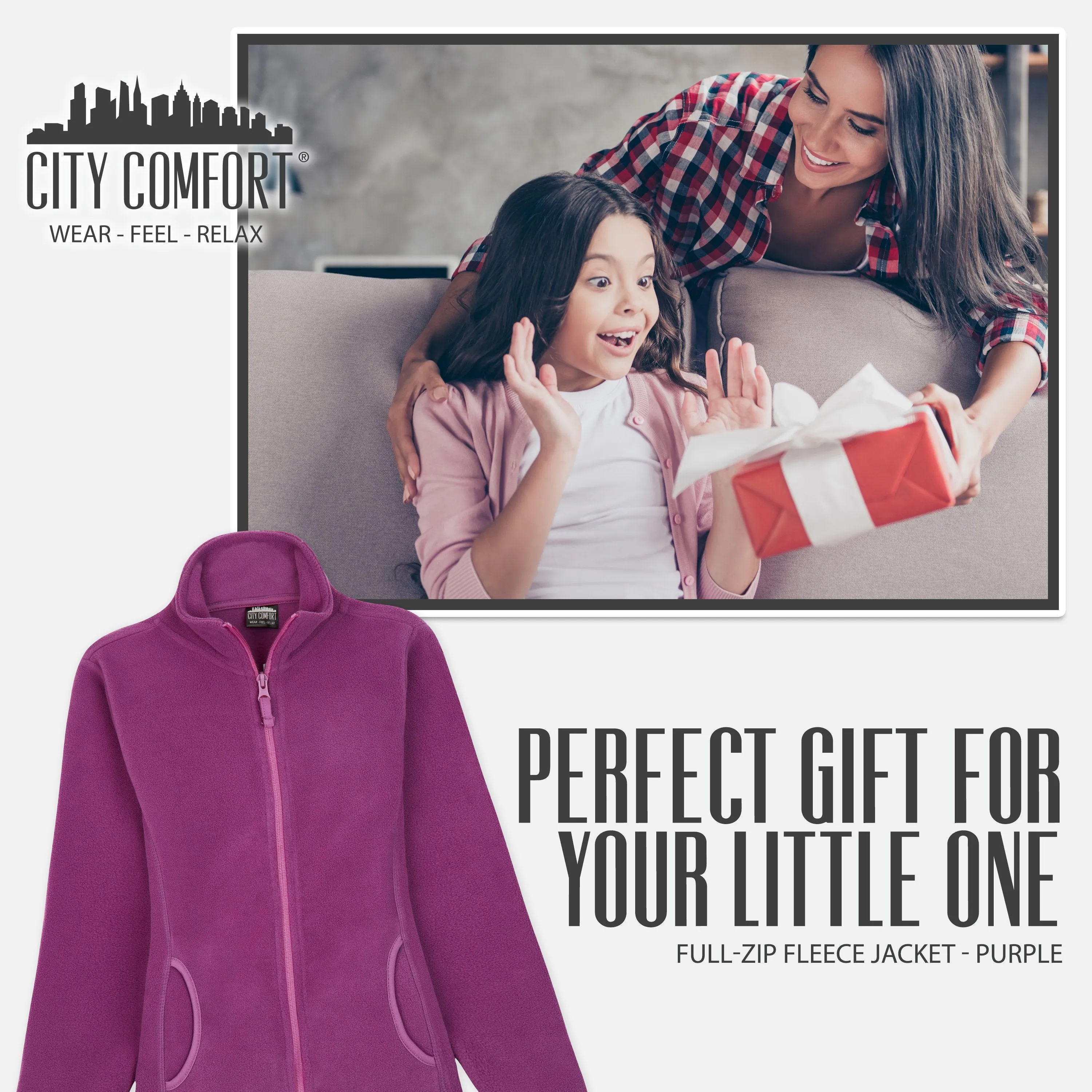 CityComfort Kids Fleece Jacket, Full-Zip Girls Polar Fleece Jacket Outdoors
