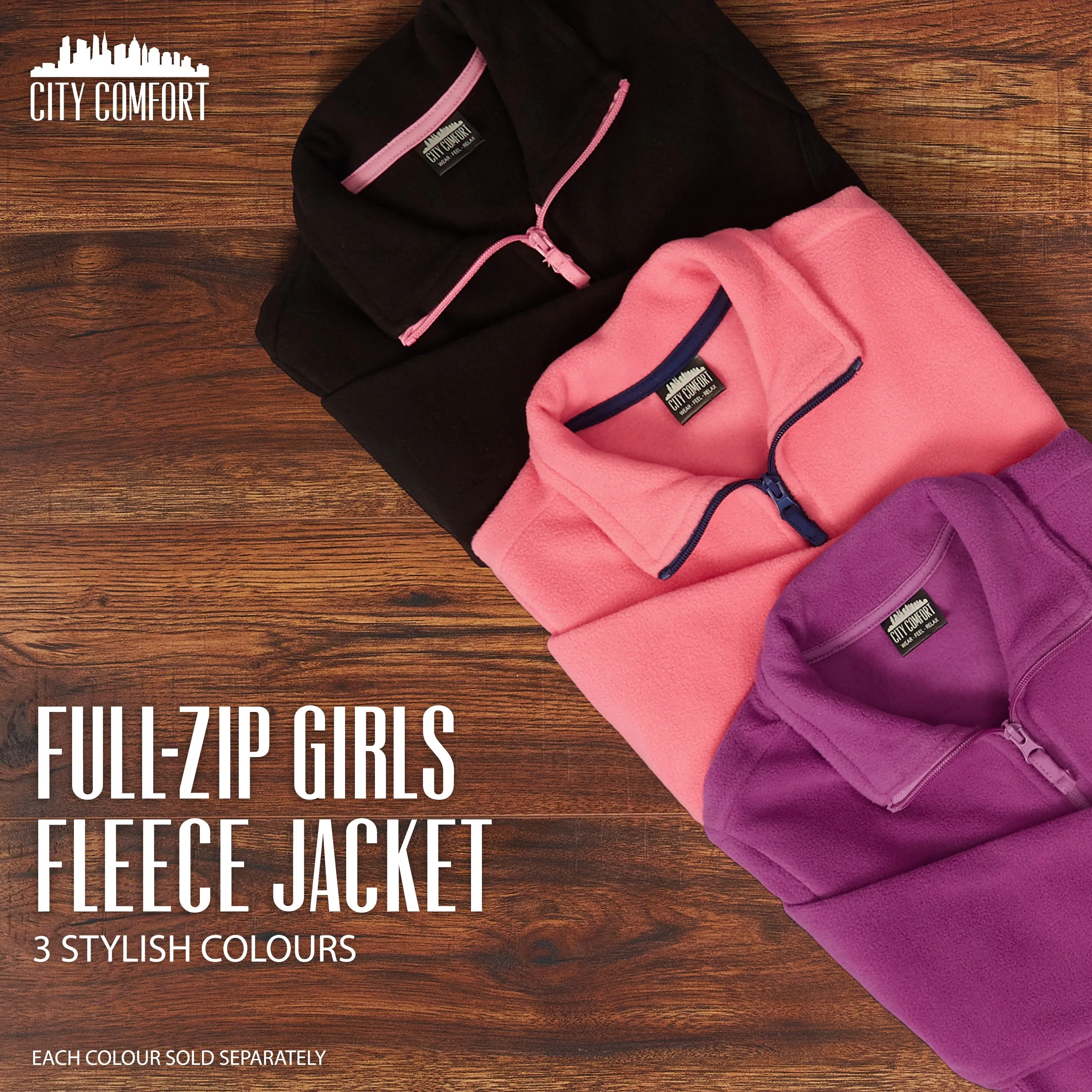 CityComfort Kids Fleece Jacket, Full-Zip Girls Polar Fleece Jacket Outdoors