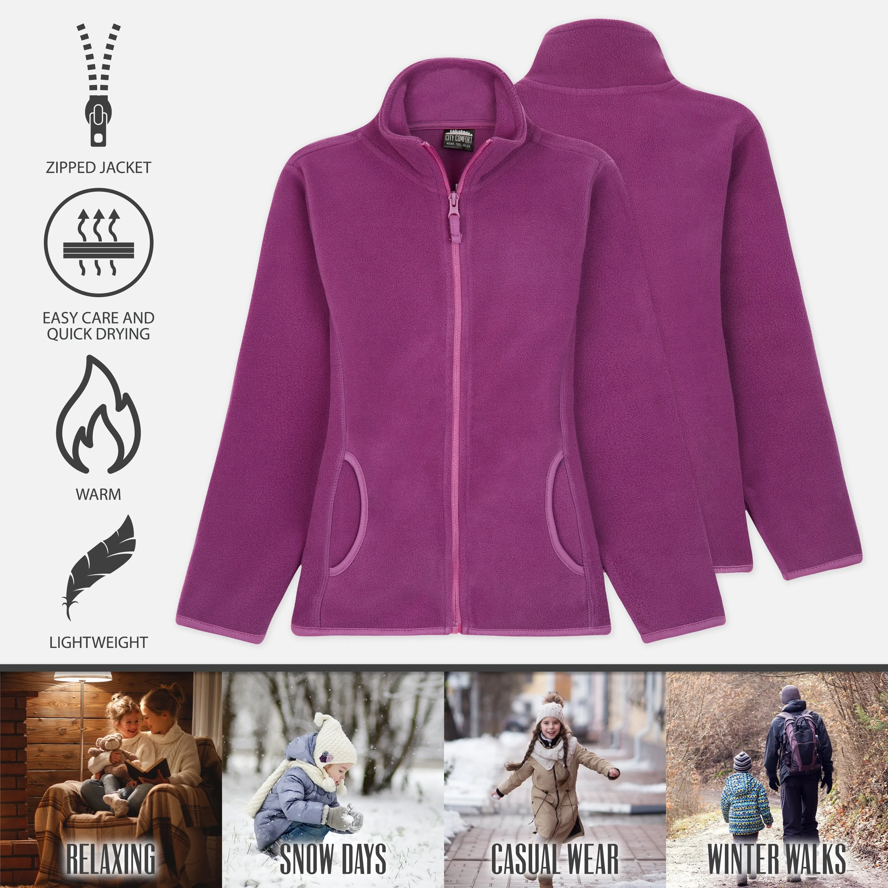 CityComfort Kids Fleece Jacket, Full-Zip Girls Polar Fleece Jacket Outdoors